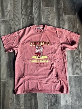 Carhartt WIP work in progress United Boogie garment dyed dusty rose tee shirt XL